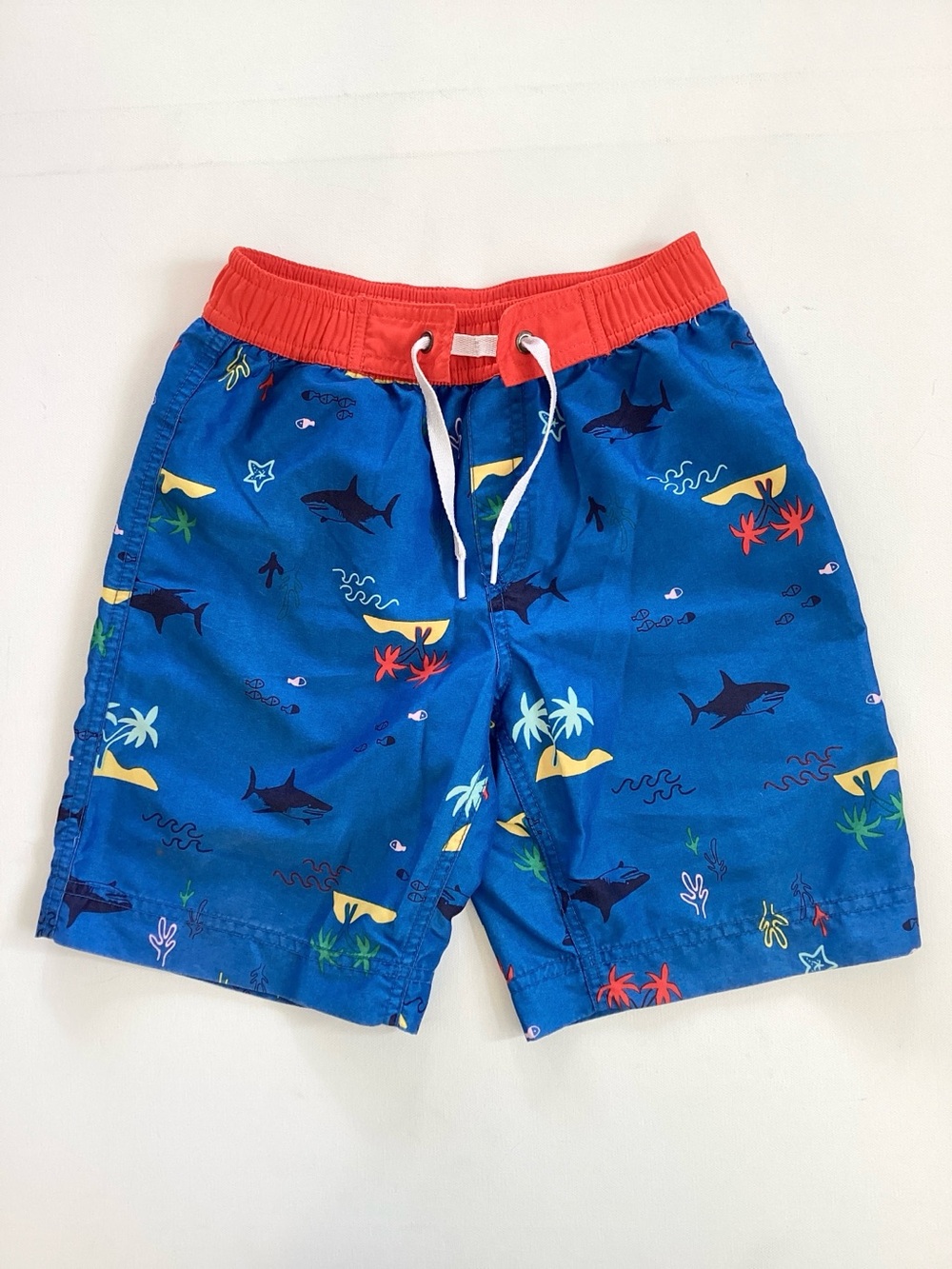 Hanna Andersson Blue Shark & Island Swim Trunks